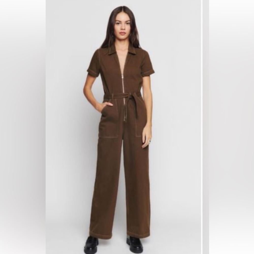NWT Reformation Cassidy Brown Denim Jumpsuit